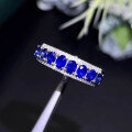 wholesale 18K gold set with natural sapphire ring for women, extravagantly set with diamonds, Ceylon Royal Blue row ring, colored gemstone-0-2