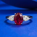 wholesale S925 Silver Stunning New Simulation Pigeon Blood Red 6*8mm Oval Red Corundum Fashion Versatile Ring-0-5