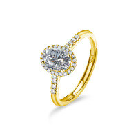 S925 Sterling Silver Moissanite Oval Adjustable Open Ring-Open ring (gold)  1-carat moissanite (oval shape, 5*7mm)