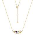 wholesale S925 silver inlaid multi-color zirconia women's delicate retro smile crown necklace, Korean new style-0-4