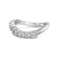 wholesale S925 Sterling Silver Light Luxury Japanese and Korean Ring for Women, Minimalist Round Zirconia Row Diamond Curved Design, Sense of Individuality and Premium Feel Band-0-5