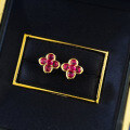 wholesale S925 Sterling Silver New Style 30 Red Diamond Four-Leaf Clover Gold Small Flower Ear Studs Elegant and Graceful Live Cross-Border-0-3