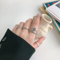 wholesale S925 Sterling Silver Korean-style Ins Vintage Antiquated Cross Heart Adjustable Ring for Women-0-3