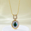 wholesale S925 Gold-Plated Silver Bohemian Style 6*8mm Green Zircon Oval Pendant for Women, Adjustable-0-0
