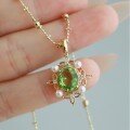 wholesale S925 Sterling Silver Red Elk Overall New Chinese Style Necklace with Green Pendant, Whitening Women's French Light Luxury Retro Necklace-0-0