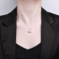 S925 Gold-Plated V-Shape Fan Pendant Necklace with Full Diamonds, White Shell, and Red Agate-0-1