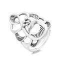 wholesale S925 Sterling Silver Vintage Palace Ethnic Style Openwork Wide "Phoenix Arrival" Auspicious Meaning Adjustable Ring-0-4