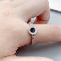 wholesale S925 Sterling Silver Retro Round Black Onyx Roman Ring, Minimalist Niche Adjustable Index Finger Ring-0-0