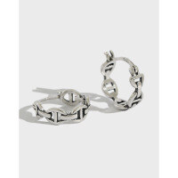 wholesale S925 Sterling Silver AE1266 Korean-style Minimalist Retro Chain Ear Clasp, Unique Niche Silver Earrings-Vintage Silver 925 Silver