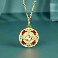 wholesale S925 Sterling Silver Original Dunhuang-style Red Agate Inlaid Necklace for Women, Elegant New Chinese Six-Tusked White Elephant Necklace Wholesale-Necklace 925 Silver