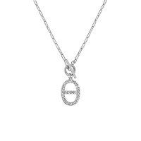 wholesale S925 Sterling Silver 0126 Korean Version Ins Niche Design Pig Nose Zircon OT Clasp Textured Pendant Necklace for Women-Platinum>925 silver