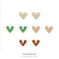 wholesale S925 Sterling Silver Women's Heart Earrings with Colorful Zircon,。-0-0