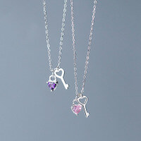 wholesale S925 Silver Necklace Sweet Diamond-Inlaid Heart Key Collarbone Chain Heart-shaped Internet-Famous Necklace D9298-S925 Silver Necklace White Diamond 925 Silver