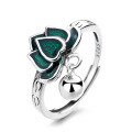 wholesale S925 Sterling Silver Resin Green Graceful Standing Lotus Bell Earrings Ring Ethnic Bohemian Style Accessories-0-4