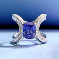 wholesale S925 Sterling Silver New Tanzanite Ring for Women, 7*9 Fat Square Ice Flower Cut, European and American Ins Style-0-5