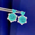 wholesale S925 Sterling Silver New8*8 Earrings for Women Simulated Paraiba Color Earrings-0-2