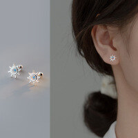wholesale S925 Sterling Silver Forest Series Small Fresh Blue Diamond Sun Earrings Women Summer Elegant Spiral Ear Accessories G9477-S925 silver pair 925 silver