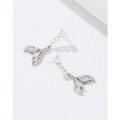 wholesale 925 Sterling Silver Rhinestone-Studded Mermaid Tail Artificial Pearl Earrings for Women, Light Luxury Small and Exquisite Stud Earrings in Instagram Style with Flash Effect-0-2