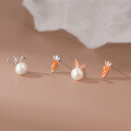 wholesale S925 Silver Pearl Rabbit Carrot Ear Studs Design Asymmetrical Cute Ear Accessories M03495-0-0