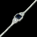 wholesale Gold-Plated 925 Silver Bracelet with High-Carbon Diamonds and Royal Blue Cushion Cut, Art Deco Style Versatile Jewelry for Women-0-0