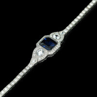 wholesale Gold-Plated 925 Silver Bracelet with High-Carbon Diamonds and Royal Blue Cushion Cut, Art Deco Style Versatile Jewelry for Women-GRC cultured cobalt spinel-peacock blue 18cm