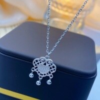 wholesale 999 Silver Hollow-Out Auspicious Ruyi Peace Lock with Diamond Necklace, Light Luxury Niche Chinese Style Collarbone Chain-Pure Silver Ruyi Peace Lock Necklace Pure Silver
