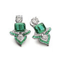 wholesale 925 Sterling Silver Gold-Plated Earrings with High-Carbon Diamonds, Muzo Green Emerald Cut, Art Deco Style Versatile Women's Stud Earrings-0-0