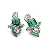 wholesale 925 Sterling Silver Gold-Plated Earrings with High-Carbon Diamonds, Muzo Green Emerald Cut, Art Deco Style Versatile Women's Stud Earrings-Muzo Green 925 Silver