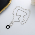wholesale S925 Sterling Silver Creative Splice-style OT Buckle Black Enamel Geometric Pendant Necklace, Harajuku Style Rui Li Necklace-0-2