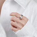 wholesale S925 Sterling Silver Korean-style Minimalist Design Wave Edge Plain Wide Ring with Side Diamonds and Open Adjustable Feature for Women-0-2