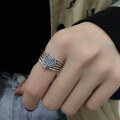 wholesale S925 Sterling Silver Retro Vintage Thai Silver Heart Multi-Layer Hollow-Out Trendy Ins Style Open Adjustable Ring-0-2