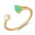 wholesale S925 Sterling Silver Open-End Triangle Chalcedony and Natural Freshwater Pearl Ring-0-0