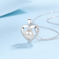 wholesale S925 Sterling Silver Freshwater Pearl Necklace for Women with Micro-Inlaid Moissanite Heart-Shaped Pendant-0-1