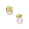 wholesale 925 Sterling Silver Silver Xing Hui Original Design Perfectly Round Shell Pearl Earrings Daisy Stud Earrings, Two Ways to Wear-0-4
