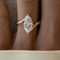 wholesale S925 Sterling Silver Golden Moissanite Ring Marquise Main Stone Simple and Luxurious Design Women's Commuting Best Seller-0-3