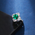 wholesale S925 Sterling Silver Heavy Petal Surround Design with Lab-Grown Emerald and Zircon Ring-0-2