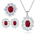 wholesale S925 Sterling Silver High-End European and American Three-Piece Ruby Jewelry Set with Ring, Earrings, and Necklace-0-0
