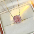 wholesale Platinum New Luxury Paved 3-Carat Radiant Cut Pink Diamond Collarbone Necklace, Celebrity Style-0-0