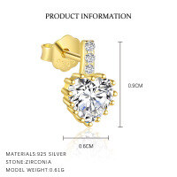 wholesale S925 Sterling Silver Heart with Flash Diamonds Earrings, Women's Fashion Cross-border Wholesale-E4753-Gold/Single 925 Silver