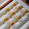 wholesale S925 silver inlaid natural beeswax aged wax steamed bun ring, chicken oil yellow round beeswax ring-0-0