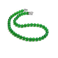 wholesale 925 Silver Gold-Plated Pendant Chain with High-Carbon Diamonds and Green Agate, New Chinese Oriental Art Women's Beaded Necklace-Natural green agate 80cm long