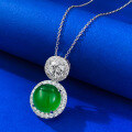 wholesale S925 silver jewelry new style inlaid with emerald-green imperial green round cabochon pendant green chalcedony necklace-0-2