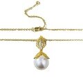 wholesale S925 Gold-Plated French Romantic Gold Leaf 12mm Pearl Pendant Vintage Necklace for Women Drop Shipping-0-4