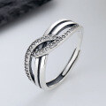 wholesale S925 Sterling Silver French-Style Double-Layer Irregular Zircon Inlaid Ring, Ins Light Luxury Versatile Niche Index Finger Ring-0-2