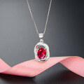 wholesale S925 Silver Alloy Ellipse Red Zircon Necklace Accessory Fashion Women Collarbone Chain Pendant Korean Style-0-5