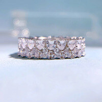 wholesale S925 Silver New Style Heart-shaped Row Ring 3*3 Ruby Ring for Women,Ins Style-R459 White Diamond No. 6