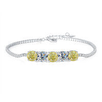 Sterling Silver Cross-Border Four-Prong Moissanite Bracelet-5ct yellow and white moissanite
