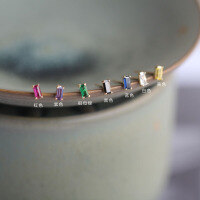 wholesale 14K solid gold mini rectangular earrings inlaid with emerald, purple, white, red, blue, black, and yellow zirconia-Blue diamond price