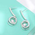 wholesale S925 sterling silver wholesale moissanite earrings with silver pins, elegant heavy work long drop style, lady's beating heart double loop circle-0-2