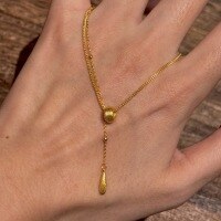 wholesale 925 Sterling Silver Brushed Running Ring Water Drop Necklace, Exquisitely Advanced and Minimalist Y-Shape Rotating Ring Luoshen's Tear Collarbone Chain-Gold 925 silver